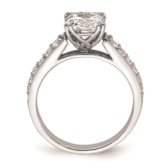 14k White Gold (Holds 1.5 carat (7.00mm) Cushion Center) 1/3 carat Diamond Semi-Mount Engagement Ring
