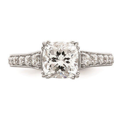 14k White Gold (Holds 1.5 carat (7.00mm) Cushion Center) 1/3 carat Diamond Semi-Mount Engagement Ring