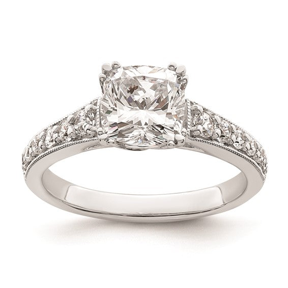 14k White Gold (Holds 1.5 carat (7.00mm) Cushion Center) 1/3 carat Diamond Semi-Mount Engagement Ring