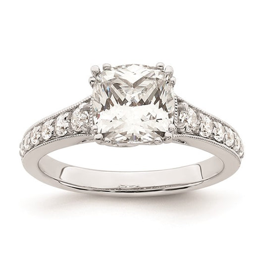 14k White Gold (Holds 2 carat (7.6mm) Cushion Center) 3/8 carat Diamond Semi-Mount Engagement Ring