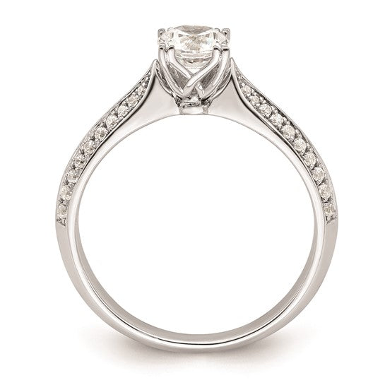 14k White Gold (Holds 1/2 carat (5.2mm) Round Center) 1/5 carat Diamond Semi-Mount Engagement Ring