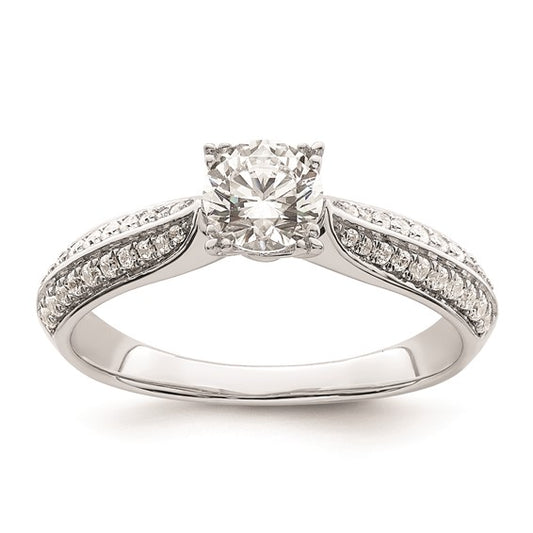 14k White Gold (Holds 1/2 carat (5.2mm) Round Center) 1/5 carat Diamond Semi-Mount Engagement Ring