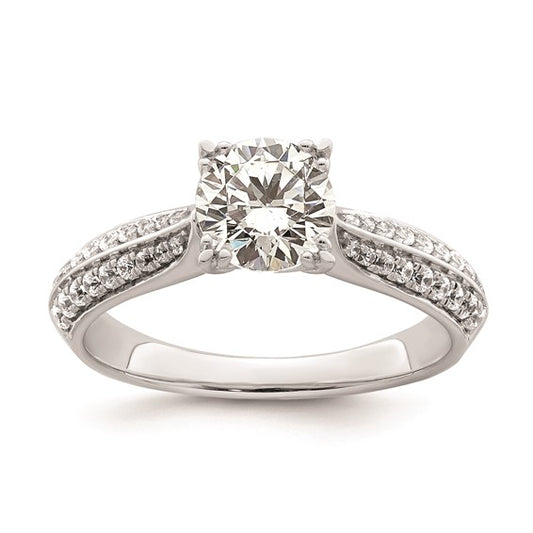 14k White Gold (Holds 1 carat (6.5mm) Round Center) 1/4 carat Diamond Semi-Mount Engagement Ring