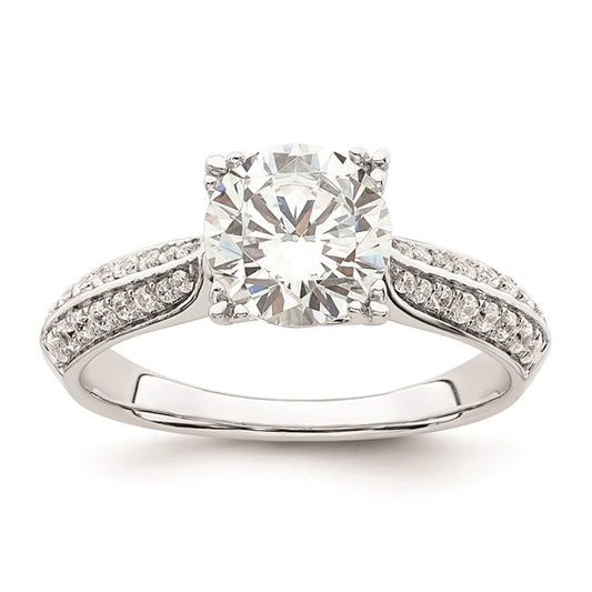 14k White Gold (Holds 1.5 carat (7.5mm) Round Center) 1/4 carat Diamond Semi-Mount Engagement Ring