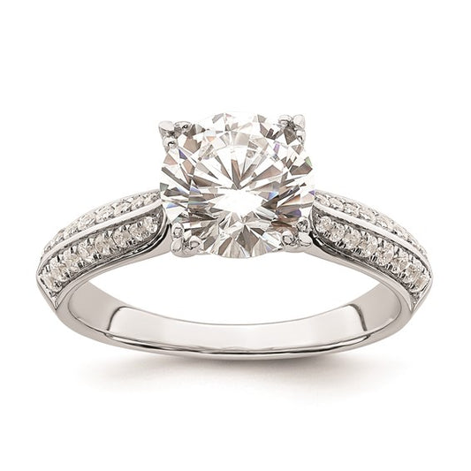 14k White Gold (Holds 2 carat (8.2mm) Round Center) 1/4 carat Diamond Semi-Mount Engagement Ring