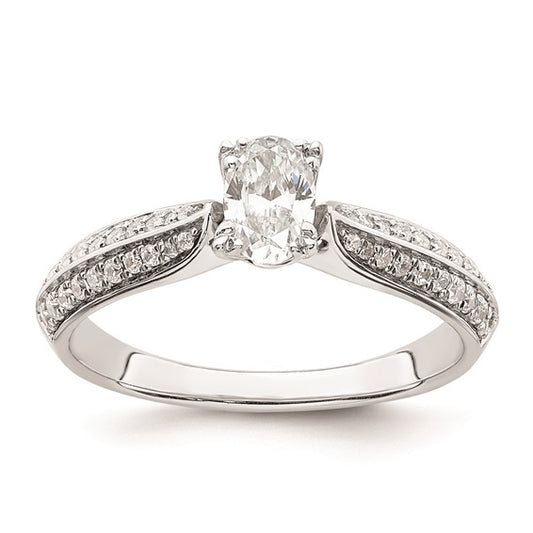 14k White Gold (Holds 1/2 carat (6.4x4.9mm) Oval Center) 1/5 carat Diamond Semi-Mount Engagement Ring