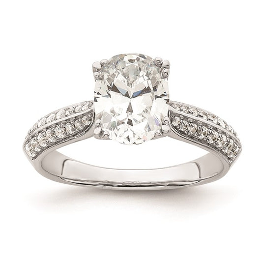 14k White Gold (Holds 1.5 carat (9.2x6.9mm) Oval Center) 1/4 carat Diamond Semi-Mount Engagement Ring