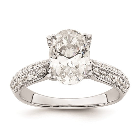 14k White Gold (Holds 2 carat (10x7.5mm) Oval Center) 1/4 carat Diamond Semi-Mount Engagement Ring