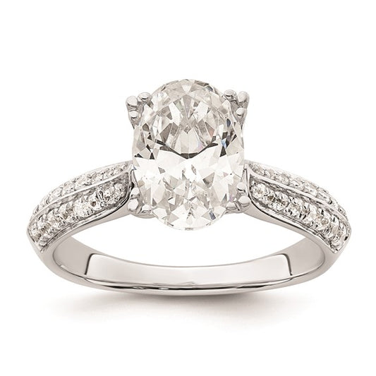 14k White Gold (Holds 2 carat (10x7.5mm) Oval Center) 1/4 carat Diamond Semi-Mount Engagement Ring