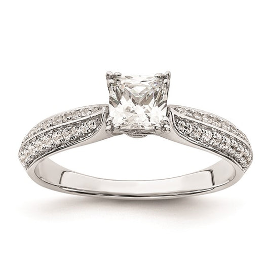 14k White Gold (Holds 1/2 carat (4.9mm) Cushion Center) 1/5 carat Diamond Semi-Mount Engagement Ring