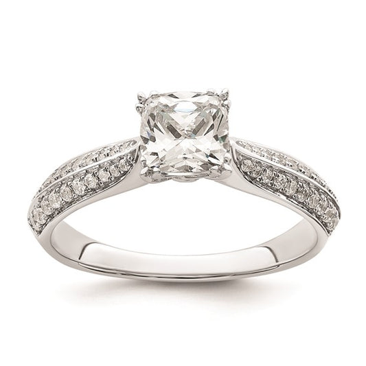 14k White Gold (Holds 3/4 carat (5.4mm) Cushion Center) 1/5 carat Diamond Semi-Mount Engagement Ring