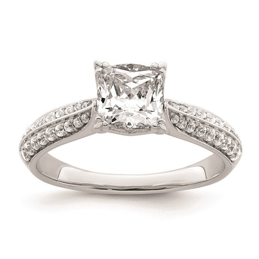 14k White Gold (Holds 1 carat (6.00mm) Cushion Center) 1/4 carat Diamond Semi-Mount Engagement Ring