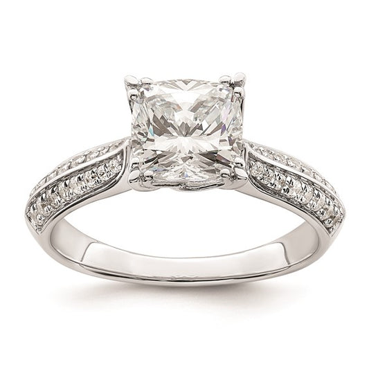 14k White Gold (Holds 1.5 carat (7.00mm) Cushion Center) 1/4 carat Diamond Semi-Mount Engagement Ring