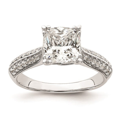 14k White Gold (Holds 2 carat (7.6mm) Cushion Center) 1/4 carat Diamond Semi-Mount Engagement Ring