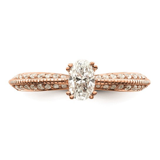 14k Rose Gold (Holds 1/2 carat (6.00x4.5mm) Oval Center) 1/4 carat Diamond Semi-Mount Engagement Ring