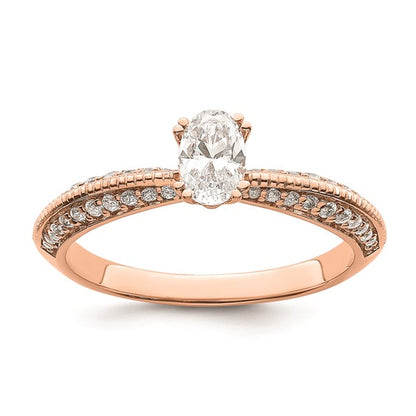 14k Rose Gold (Holds 1/2 carat (6.00x4.5mm) Oval Center) 1/4 carat Diamond Semi-Mount Engagement Ring