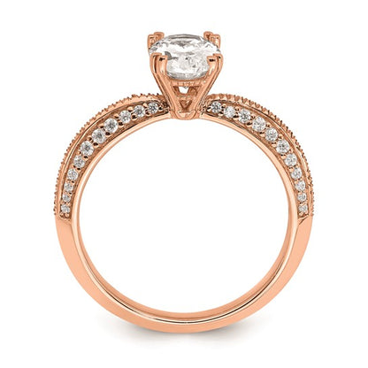 14K Rose Gold 2-Row (Holds 1/2 carat (5.2mm) Round Center) 1/4 carat Diamond Semi-Mount Engagment Ring