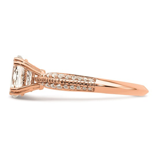 14K Rose Gold 2-Row (Holds 1/2 carat (5.2mm) Round Center) 1/4 carat Diamond Semi-Mount Engagment Ring