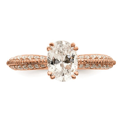 14K Rose Gold 2-Row (Holds 1/2 carat (5.2mm) Round Center) 1/4 carat Diamond Semi-Mount Engagment Ring