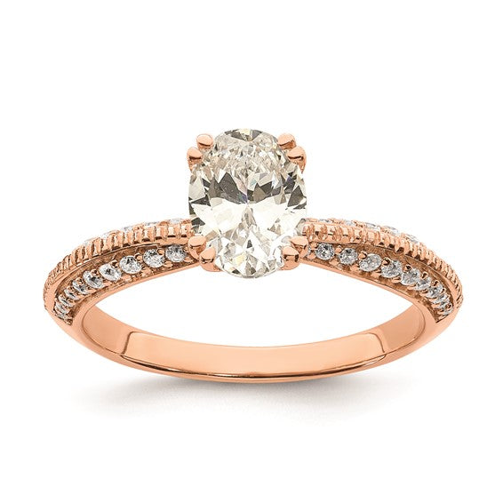 14K Rose Gold 2-Row (Holds 1/2 carat (5.2mm) Round Center) 1/4 carat Diamond Semi-Mount Engagment Ring