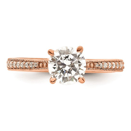 14k Rose Gold (Holds 1 carat (6.5mm) Round Center) 1/15 carat Diamond Semi-Mount Engagement Ring