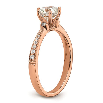 14k Rose Gold (Holds 1 carat (6.5mm) Round Center) 1/15 carat Diamond Semi-Mount Engagement Ring