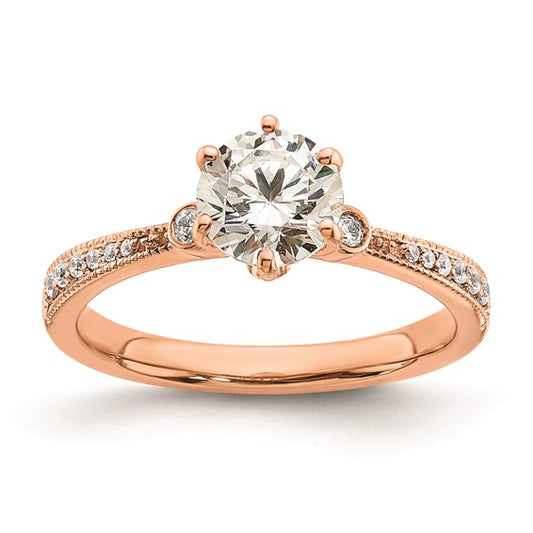 14k Rose Gold (Holds 1 carat (6.5mm) Round Center) 1/15 carat Diamond Semi-Mount Engagement Ring