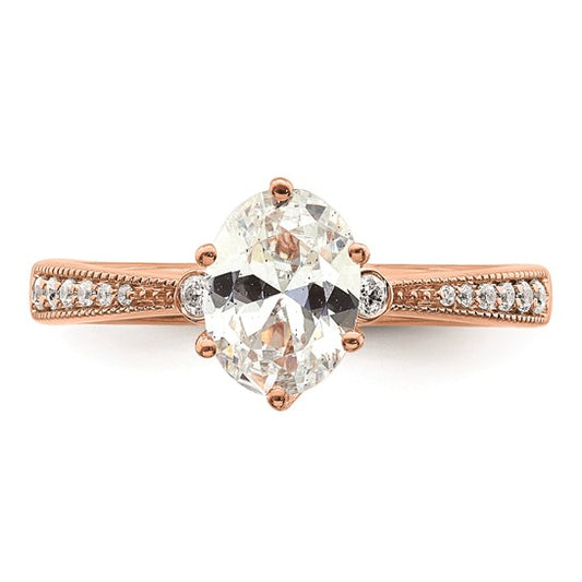 14k Rose Gold (Holds 1 carat (8.00x6.1mm) Oval Center) 1/15 carat Diamond Semi-Mount Engagement Ring