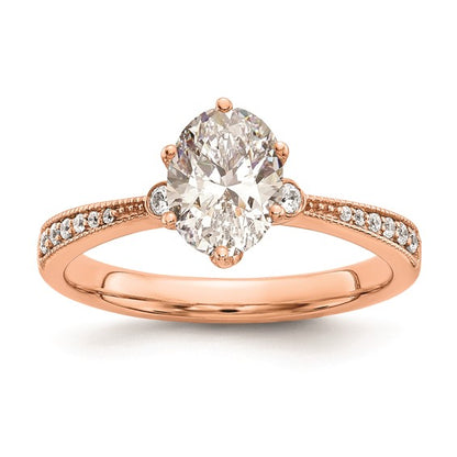 14k Rose Gold (Holds 1 carat (8.00x6.1mm) Oval Center) 1/15 carat Diamond Semi-Mount Engagement Ring