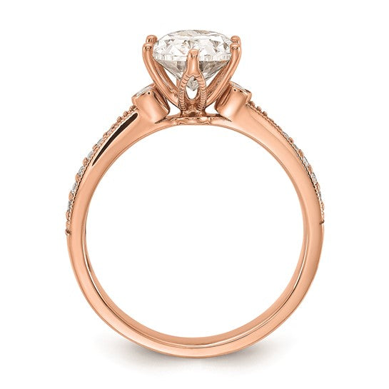 14k Rose Gold (Holds 1.5 carat (9.2x6.9mm) Oval Center) 1/8 carat Diamond Semi-Mount Engagement Ring