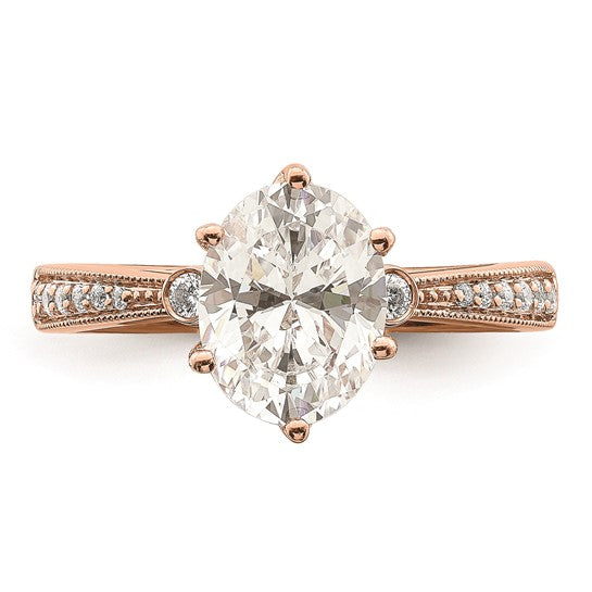 14k Rose Gold (Holds 1.5 carat (9.2x6.9mm) Oval Center) 1/8 carat Diamond Semi-Mount Engagement Ring