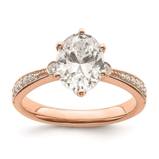 14k Rose Gold (Holds 1.5 carat (9.2x6.9mm) Oval Center) 1/8 carat Diamond Semi-Mount Engagement Ring