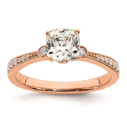 14k Rose Gold (Holds 1 carat (6.00mm) Cushion Center) 1/15 carat Diamond Semi-Mount Engagement Ring