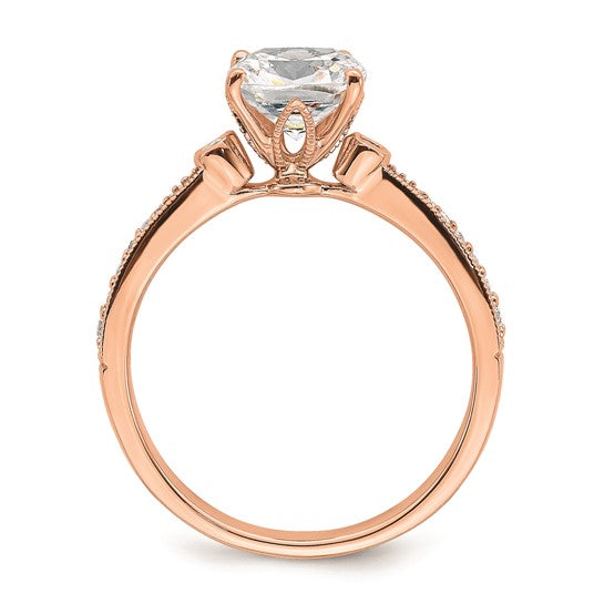 14k Rose Gold (Holds 1.5 carat (7.00mm) Cushion Center) 1/8 carat Diamond Semi-Mount Engagement Ring