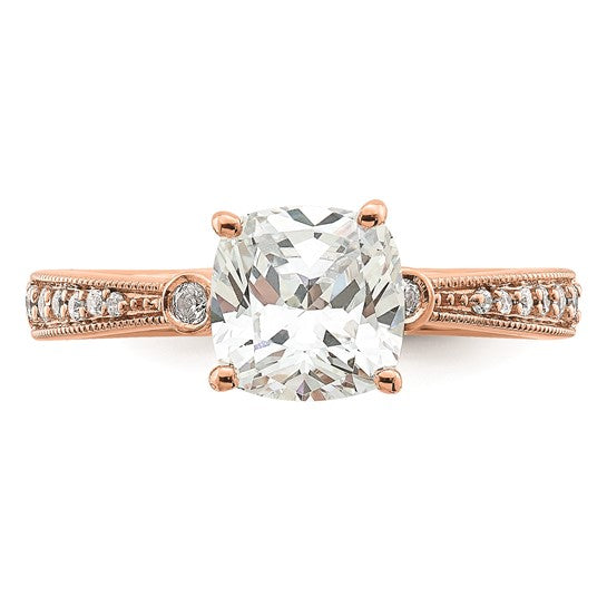 14k Rose Gold (Holds 1.5 carat (7.00mm) Cushion Center) 1/8 carat Diamond Semi-Mount Engagement Ring