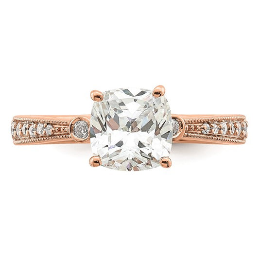 14k Rose Gold (Holds 1.5 carat (7.00mm) Cushion Center) 1/8 carat Diamond Semi-Mount Engagement Ring