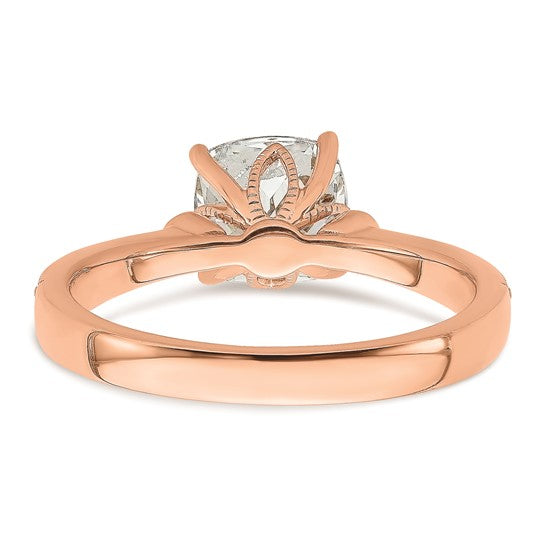 14k Rose Gold (Holds 1.5 carat (7.00mm) Cushion Center) 1/8 carat Diamond Semi-Mount Engagement Ring