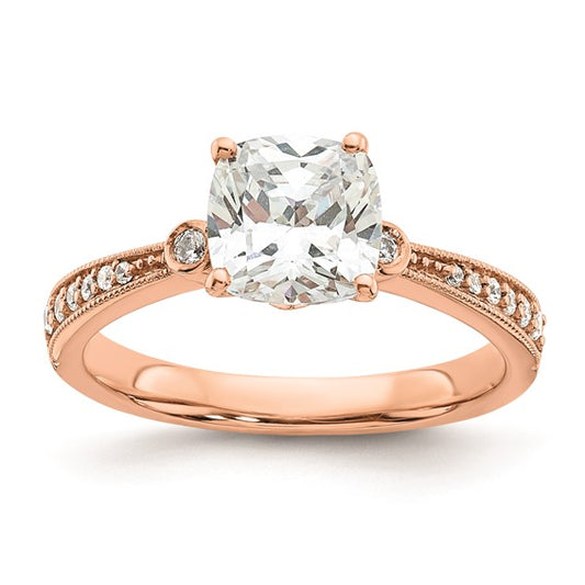 14k Rose Gold (Holds 1.5 carat (7.00mm) Cushion Center) 1/8 carat Diamond Semi-Mount Engagement Ring