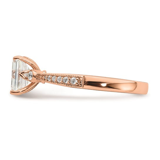 14k Rose Gold (Holds 1 carat (6.9x5.2mm) Emerald-cut Center) 1/15 carat Diamond Semi-Mount Engagement Ring