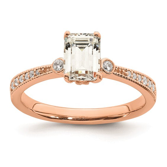 14k Rose Gold (Holds 1 carat (6.9x5.2mm) Emerald-cut Center) 1/15 carat Diamond Semi-Mount Engagement Ring