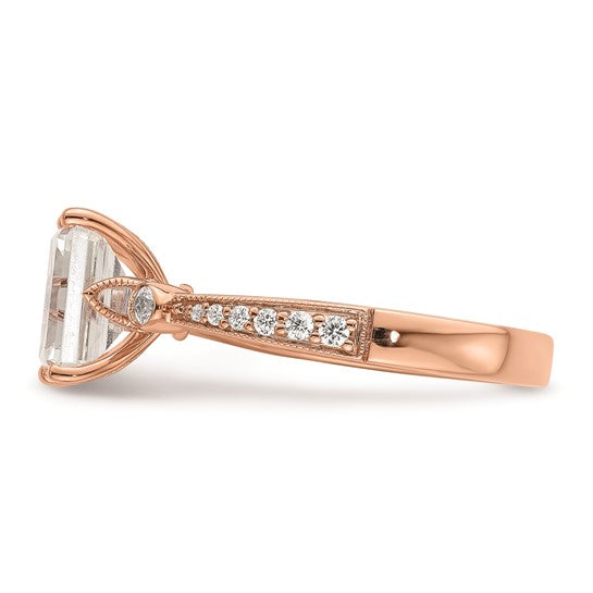 14k Rose Gold (Holds 2 carat (8.7x6.4mm) Emerald-cut Center) 1/5 carat Diamond Semi-Mount Engagement Ring
