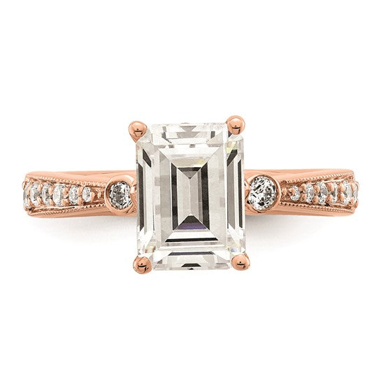 14k Rose Gold (Holds 2 carat (8.7x6.4mm) Emerald-cut Center) 1/5 carat Diamond Semi-Mount Engagement Ring