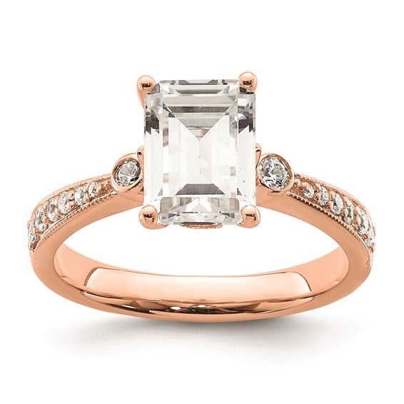 14k Rose Gold (Holds 2 carat (8.7x6.4mm) Emerald-cut Center) 1/5 carat Diamond Semi-Mount Engagement Ring