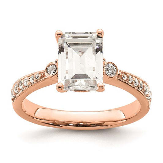 14k Rose Gold (Holds 2 carat (8.7x6.4mm) Emerald-cut Center) 1/5 carat Diamond Semi-Mount Engagement Ring