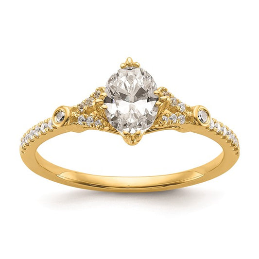 14k (Holds 1/2 carat (6.4x4.9mm) Oval Center) 1/8 carat Diamond Semi-Mount Engagement Ring