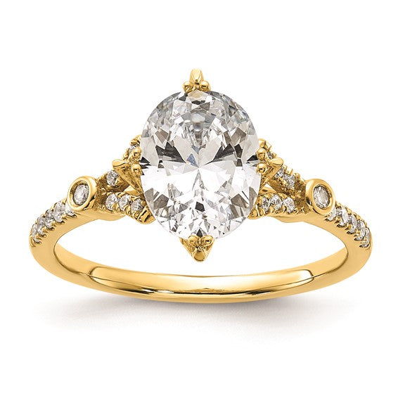 14k (Holds 1.5 carat (9.2x6.9mm) Oval Center) 1/6 carat Diamond Semi-Mount Engagement Ring
