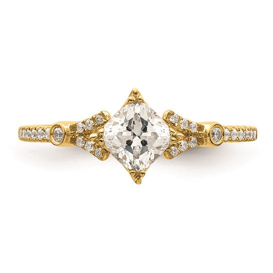 14k (Holds 1/2 carat (4.9mm) Cushion Center) 1/8 carat Diamond Semi-Mount Engagement Ring