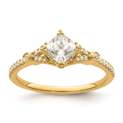 14k (Holds 1/2 carat (4.9mm) Cushion Center) 1/8 carat Diamond Semi-Mount Engagement Ring