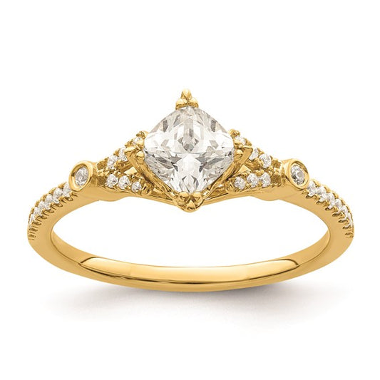 14k (Holds 1/2 carat (4.9mm) Cushion Center) 1/8 carat Diamond Semi-Mount Engagement Ring