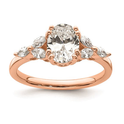 14k Rose Gold (Holds 1 carat (8.00x6.1mm) Oval Center) 1/5 carat Marquise Diamond Semi-Mount Engagement Ring
